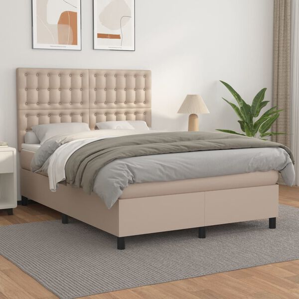 vidaXL Boxspring met matras kunstleer cappuccinokleurig 140x190 cm