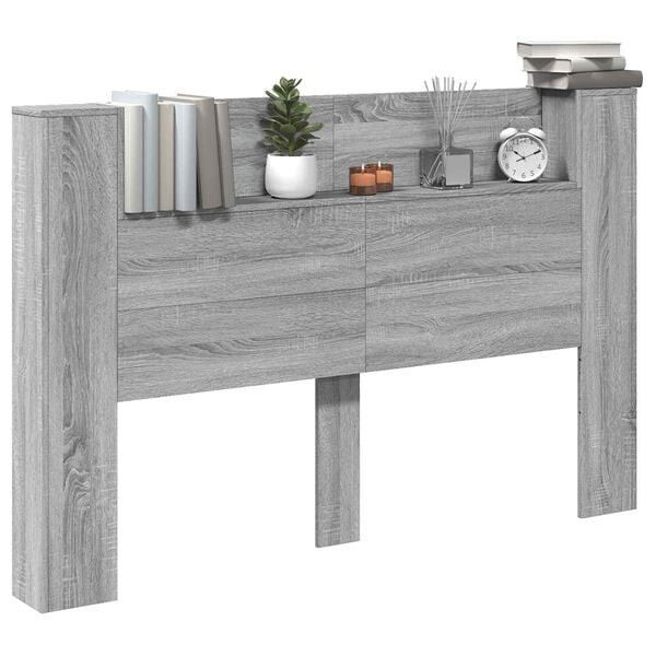 vidaXL Hoofdbord Kast met LED Grijze Sonoma 160 x 16,5 x 103,5 cm