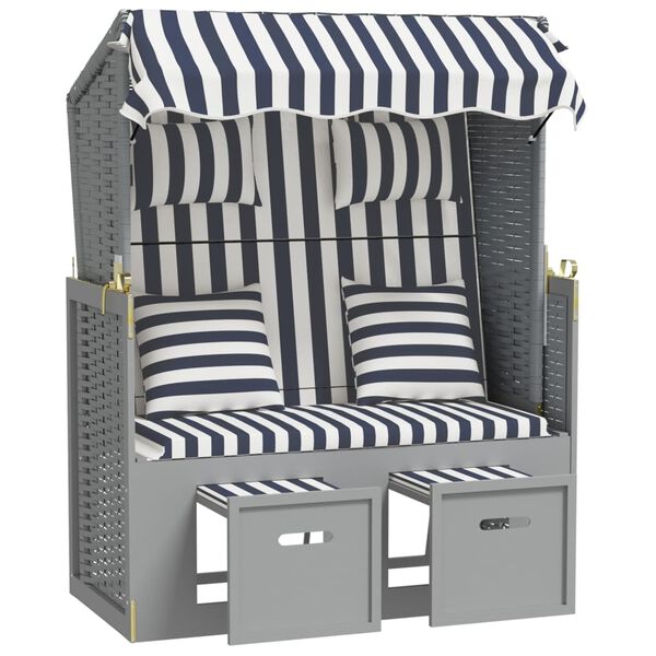 vidaXL Strandstoel met kussens poly rattan en hout blauw en wit