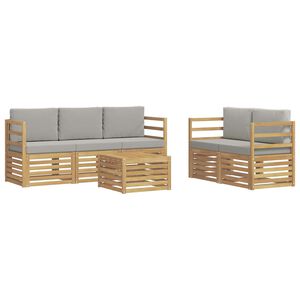 vidaXL Buiten bankenset 6 st Wit en Lichtgrijs Polyester