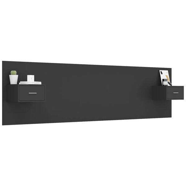 vidaXL Hoofdbord met kastjes bewerkt hout zwart