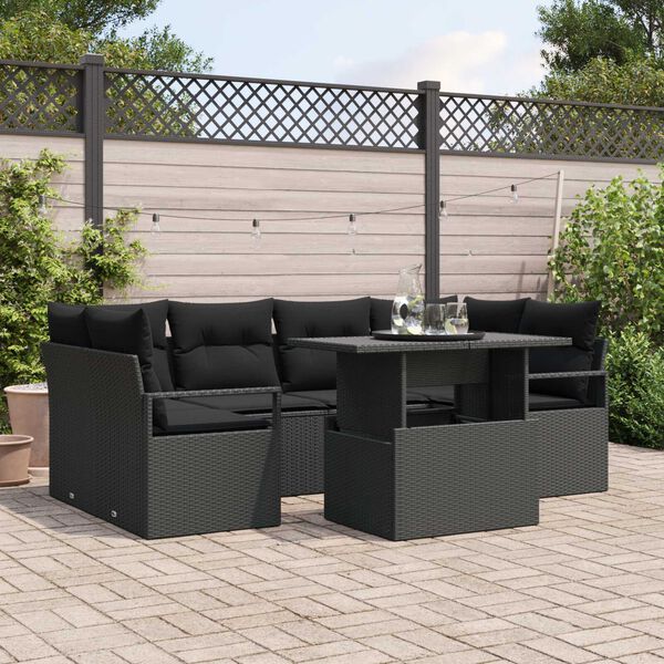 vidaXL Tuin Sofa Set met opslag 7 pcs Zwart Poly riet