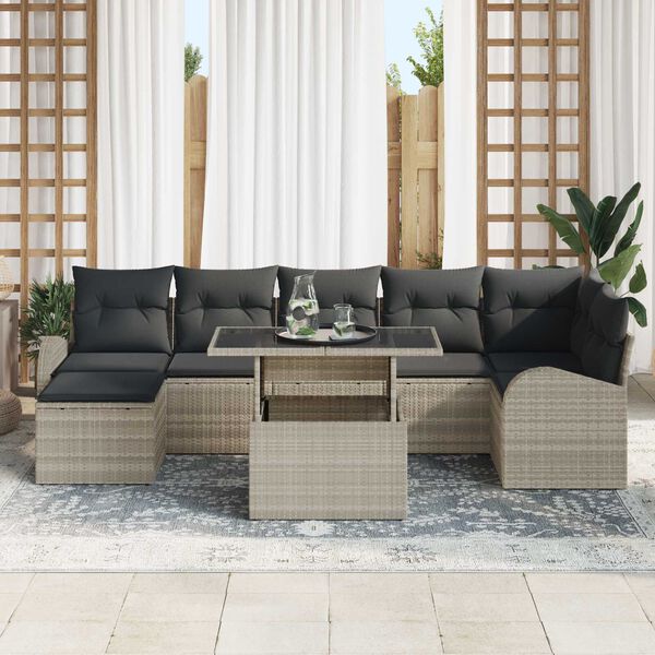 vidaXL Tuin Sofa Set met kussen met opslag 8 pcs Lichtgrijs Poly riet