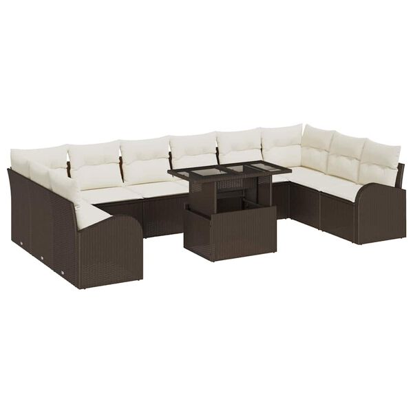 vidaXL Tuin Sofa Set met opslag 11 pcs Bruin en Cr&egrave;me poly rattan