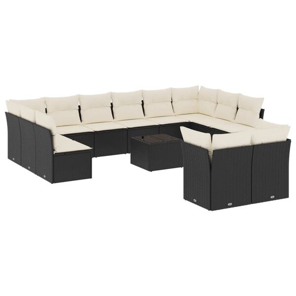 vidaXL 13-delige Loungeset met kussens poly rattan zwart