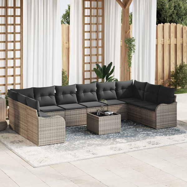 vidaXL Tuin Sofa Set met opslag 11 pcs Grijs poly rattan