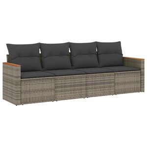 vidaXL 4-delige Loungeset met kussens poly rattan grijs