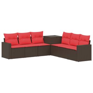 vidaXL Bankstel 7 st Bruin en Rood Poly Rattan en Staal