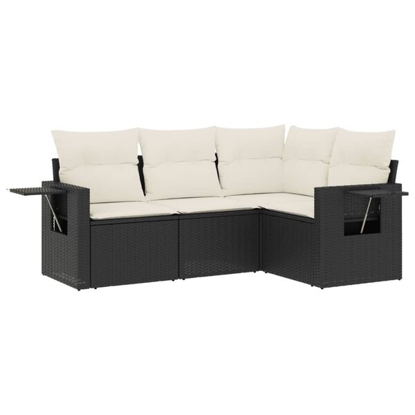 vidaXL 4-delige Loungeset met kussens poly rattan zwart