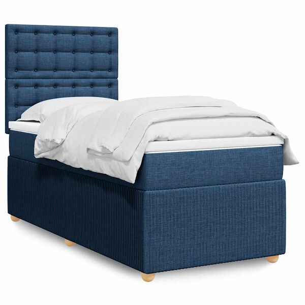 vidaXL Boxspring met matras stof blauw 90x200 cm