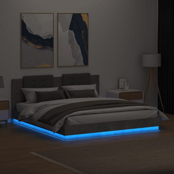 vidaXL Bedframe met hoofdbord en LED-verlichting betongrijs 160x200 cm