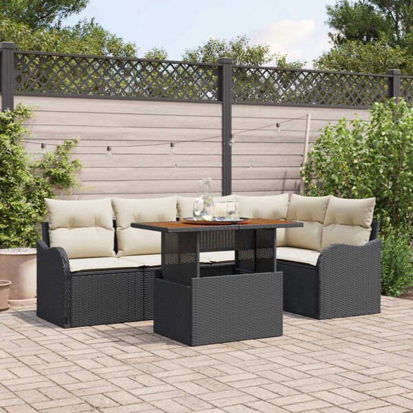 vidaXL Tuin Sofa Set met opslag 6 pcs Zwart Poly riet