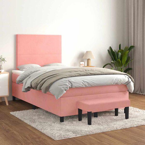 vidaXL Boxspring met matras fluweel roze 120x190 cm