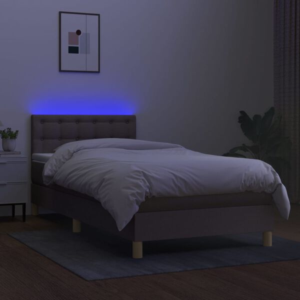vidaXL Boxspring met matras en LED stof taupe 100x200 cm