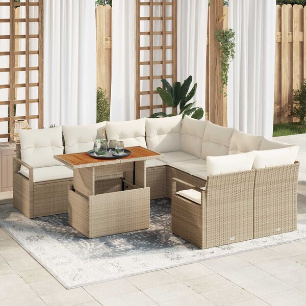 vidaXL Tuin Sofa Set met opslag 9 pcs Beige Poly riet