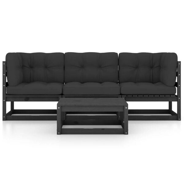 vidaXL 4-delige Loungeset met kussens massief grenenhout