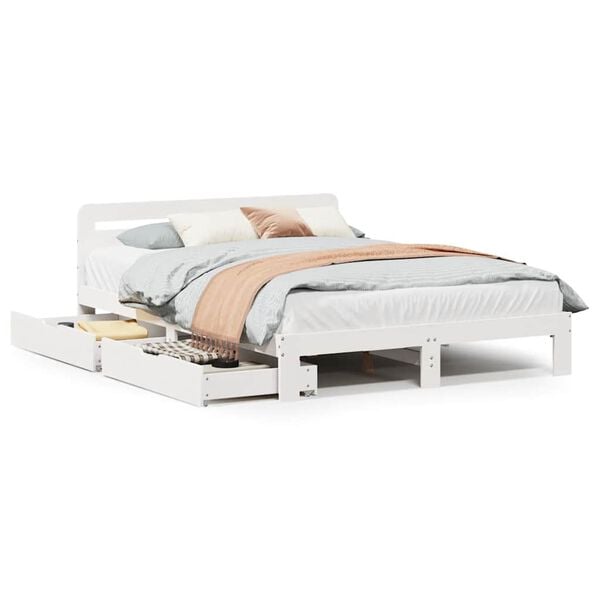 vidaXL Bedframe zonder matras massief grenenhout wit 160x200 cm