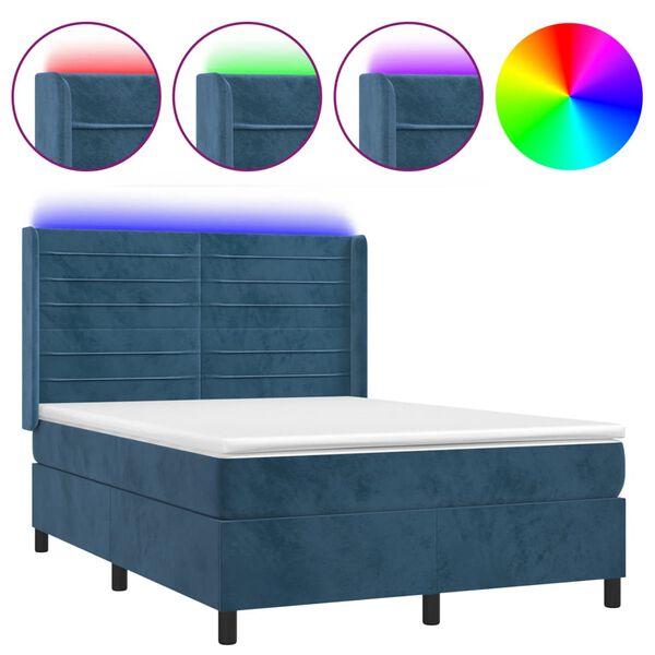 vidaXL Boxspring met matras en LED fluweel donkerblauw 140x190 cm
