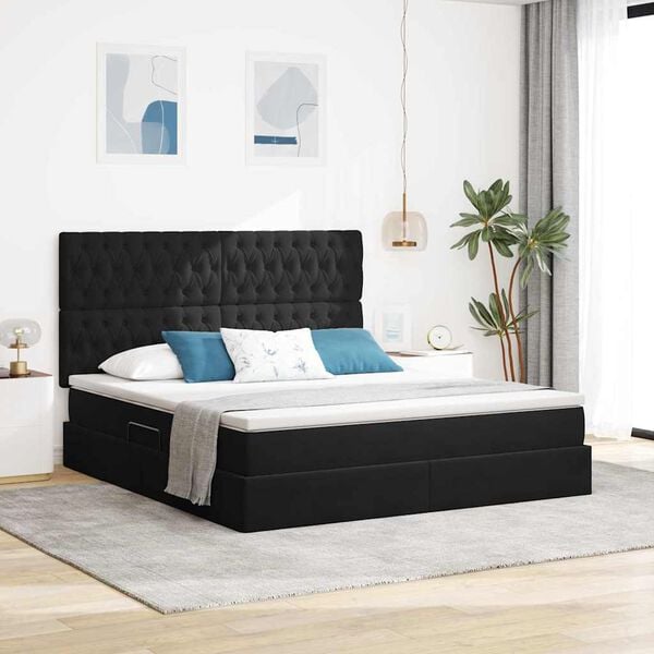 vidaXL Opslag bed met matras met matras Zwart 160 x 200 cm Fluweel