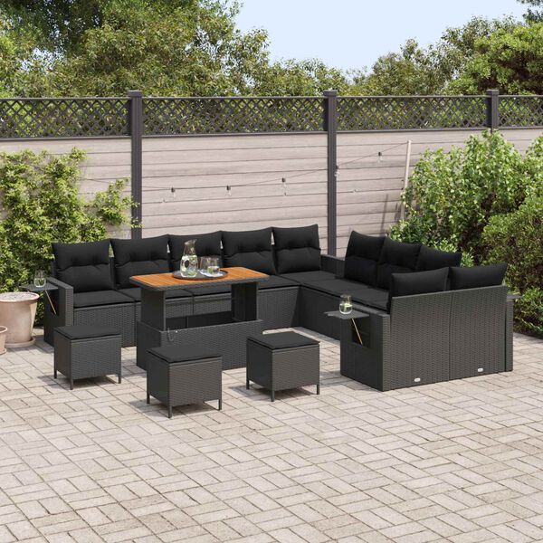vidaXL Tuinbankenset 14 pcs Zwart poly rattan