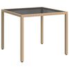 vidaXL Tuintafel 90x90x75 cm gehard glas en poly rattan beige