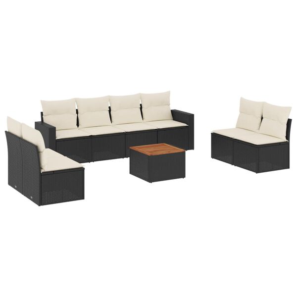 vidaXL 9-delige Loungeset met kussens poly rattan zwart