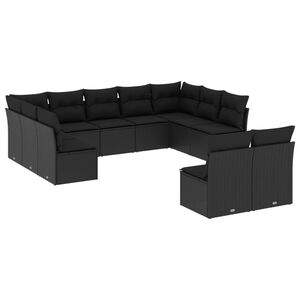 vidaXL 11-delige Loungeset met kussens poly rattan zwart