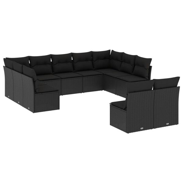 vidaXL 11-delige Loungeset met kussens poly rattan zwart