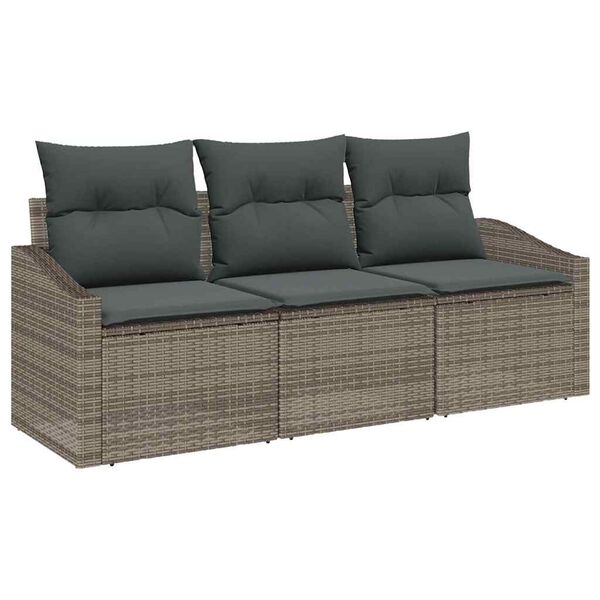 vidaXL Bankstel met kussen 3 pcs Grijs poly rattan