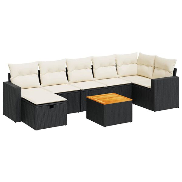 vidaXL 8-delige Loungeset met kussens poly rattan zwart