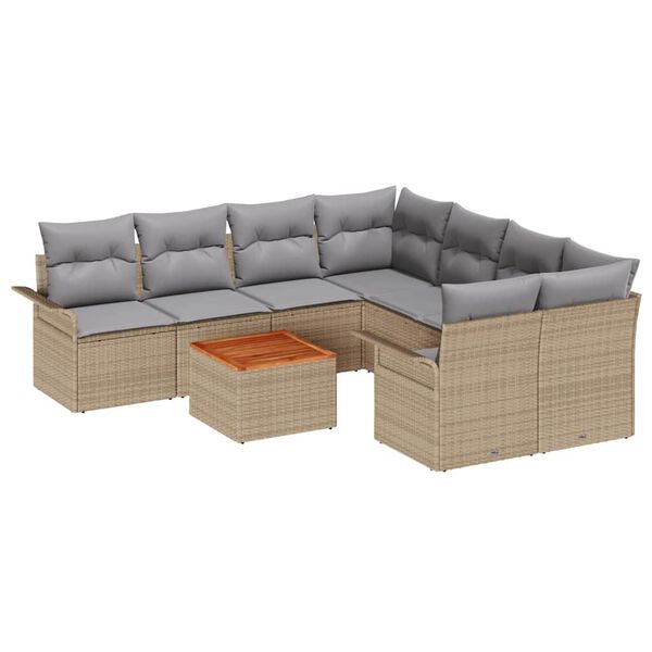 vidaXL Tuinbankenset met opslag 9 pcs Beige en Licht Grijs poly rattan