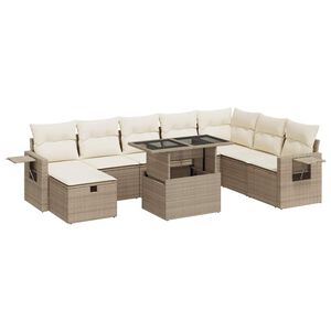 vidaXL 9-delige Loungeset met kussens poly rattan beige