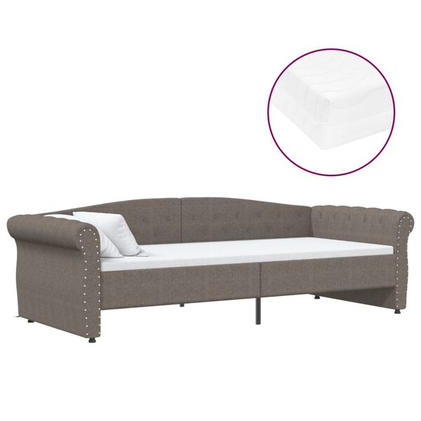 vidaXL Slaapbank met matras en USB stof taupe 90x200 cm