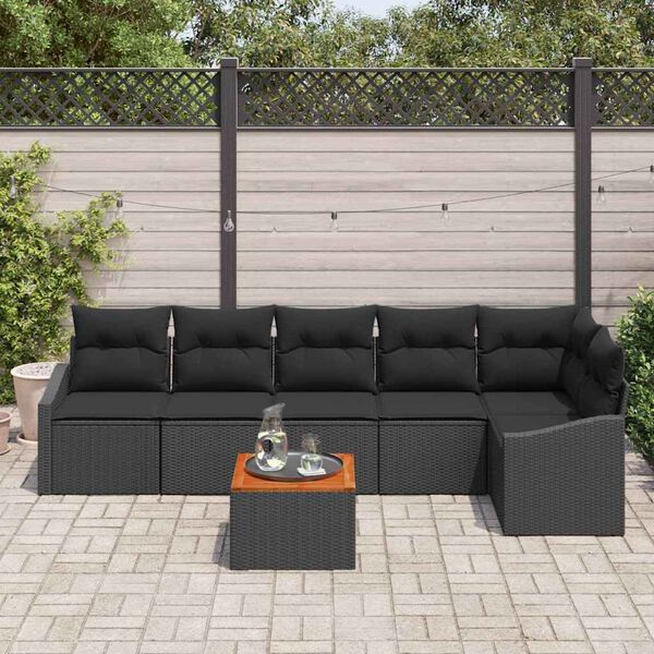 vidaXL Tuinbankenset met kussen 7 pcs Zwart poly rattan