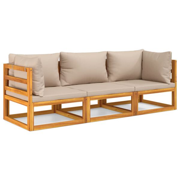 vidaXL 3-delige Loungeset met kussens massief hout taupe