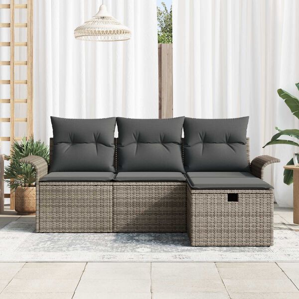 vidaXL Tuin Sofa Set met kussen met opslag 4 pcs Grijs poly rattan
