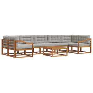 vidaXL Buiten bankenset met kussen 8 pcs Natuurlijk en Lichtgrijs