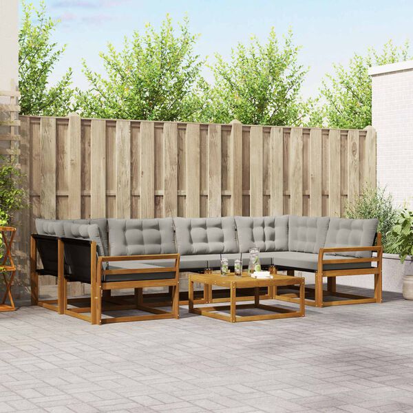 vidaXL Buiten bankenset met kussen 7 pcs Natuurlijk en Lichtgrijs