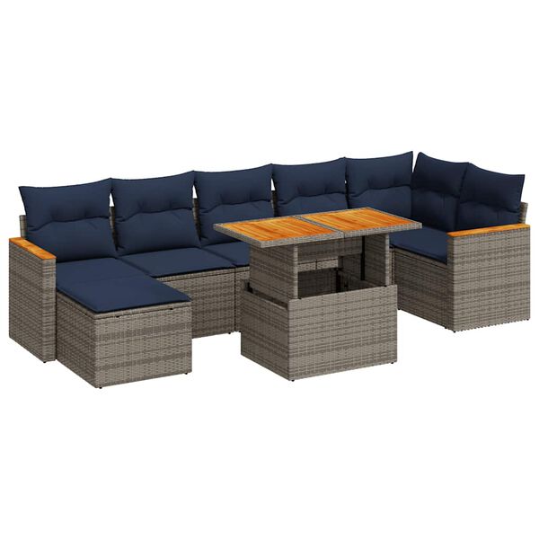 vidaXL 8-delige Loungeset met kussens poly rattan grijs