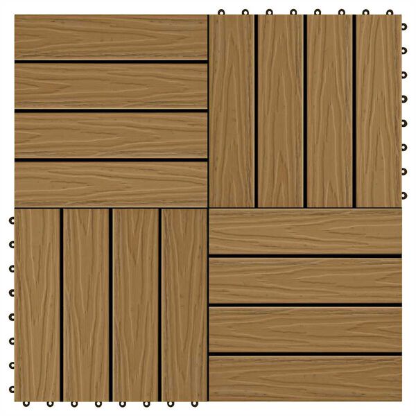 vidaXL Terrastegels diep reli&euml;f 30x30 cm 1 m&sup2; HKC teakkleur 11 st