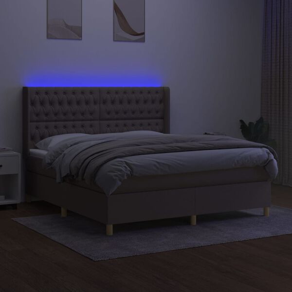 vidaXL Boxspring met matras en LED stof taupe 160x200 cm