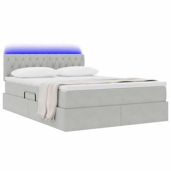 vidaXL Opbergbed met LED met matras Lichtgrijs 140 x 190 cm Fluweel