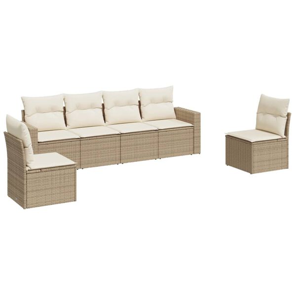 vidaXL 6-delige Loungeset met kussens poly rattan beige