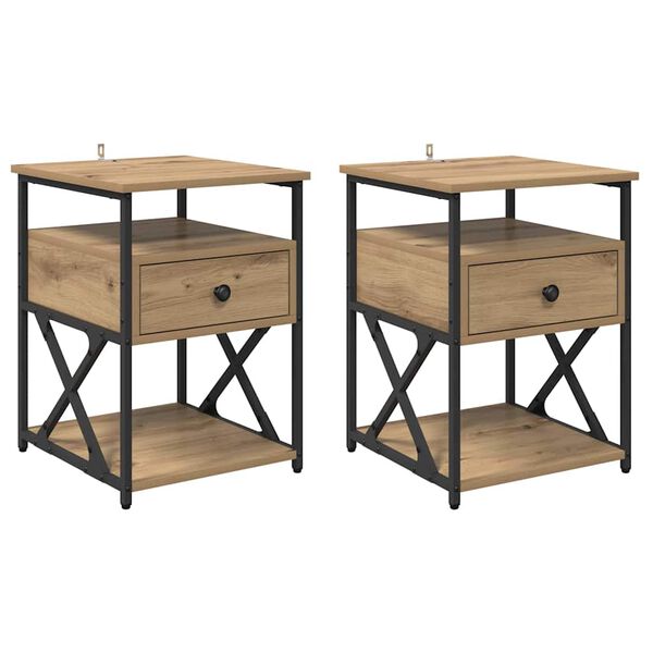 vidaXL Nachtkastje 2 pcs Artisan Eiken 40 x 42 x 55 cm Bewerkt hout