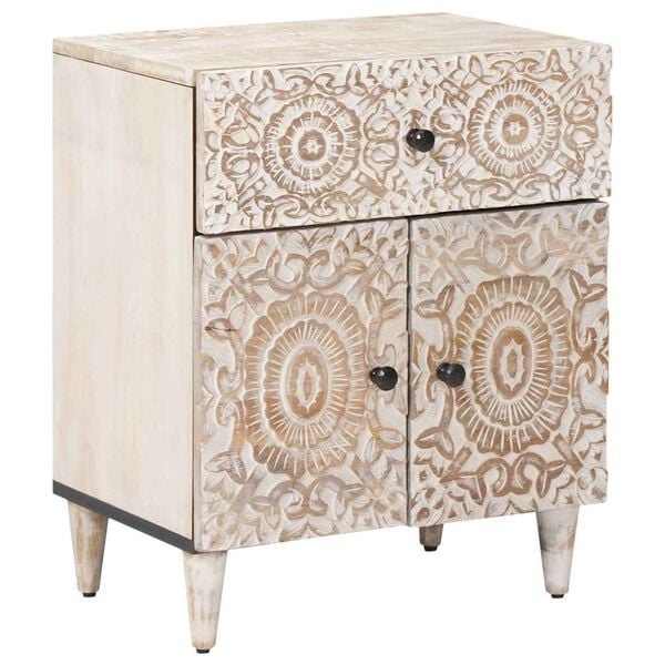 vidaXL Bed kast met lade Wit 50 x 33 x 60 cm Massief Mango Hout