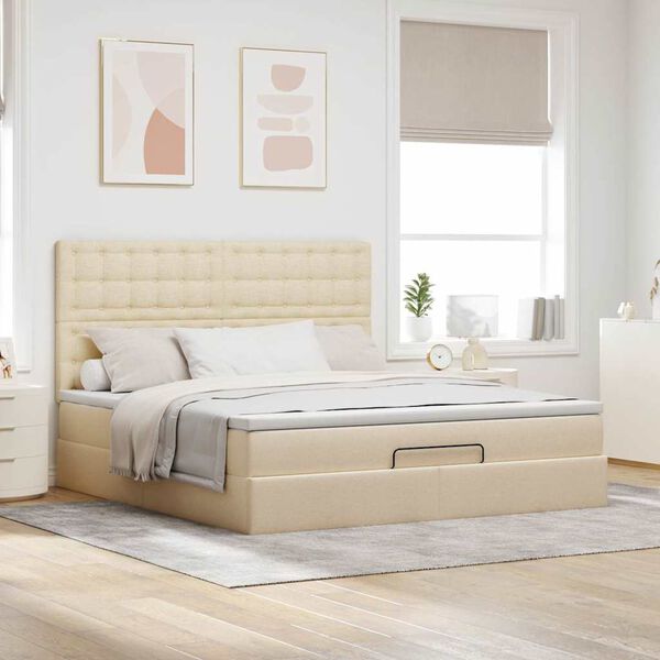 vidaXL Ottoman bed met matras 160x200cm stof crèmekleurig