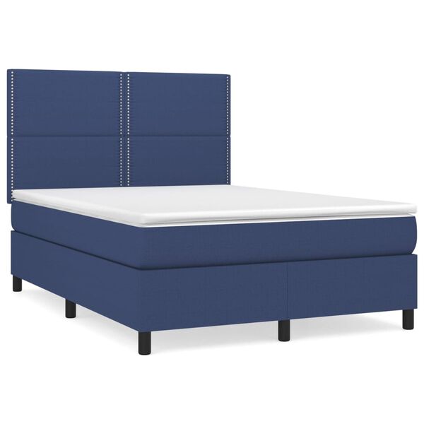 vidaXL Boxspring met matras stof blauw 140x190 cm