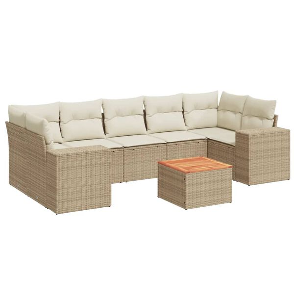 vidaXL 8-delige Loungeset met kussens poly rattan beige