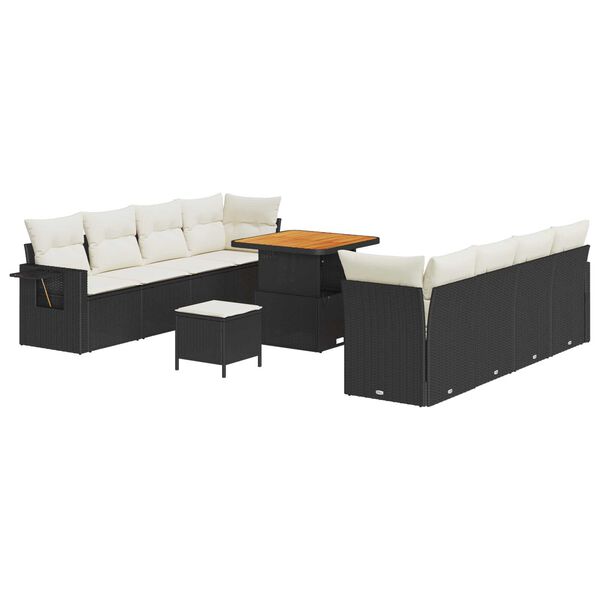 vidaXL Tuin Sofa Set met kussen 11 pcs Zwart en Cr&egrave;me poly rattan