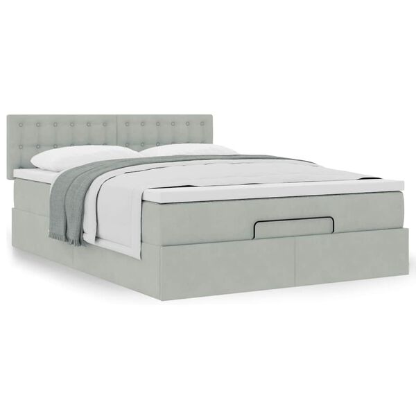 vidaXL Ottoman bed met matras 140x200cm fluweel lichtgrijs